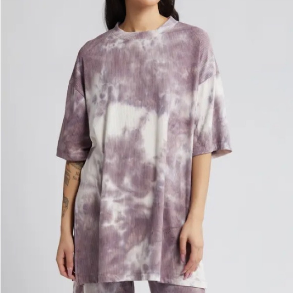 Dressed in LALA Lex Ribbed Top Mauve and White Y2K Tie-Dye Oversized